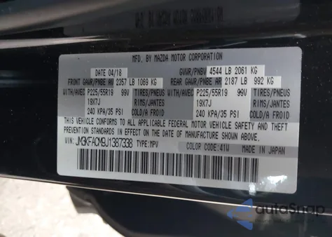 2018 Mazda Cx-5 Touring from USA, damaged, VIN JM3KFACM9J1387338